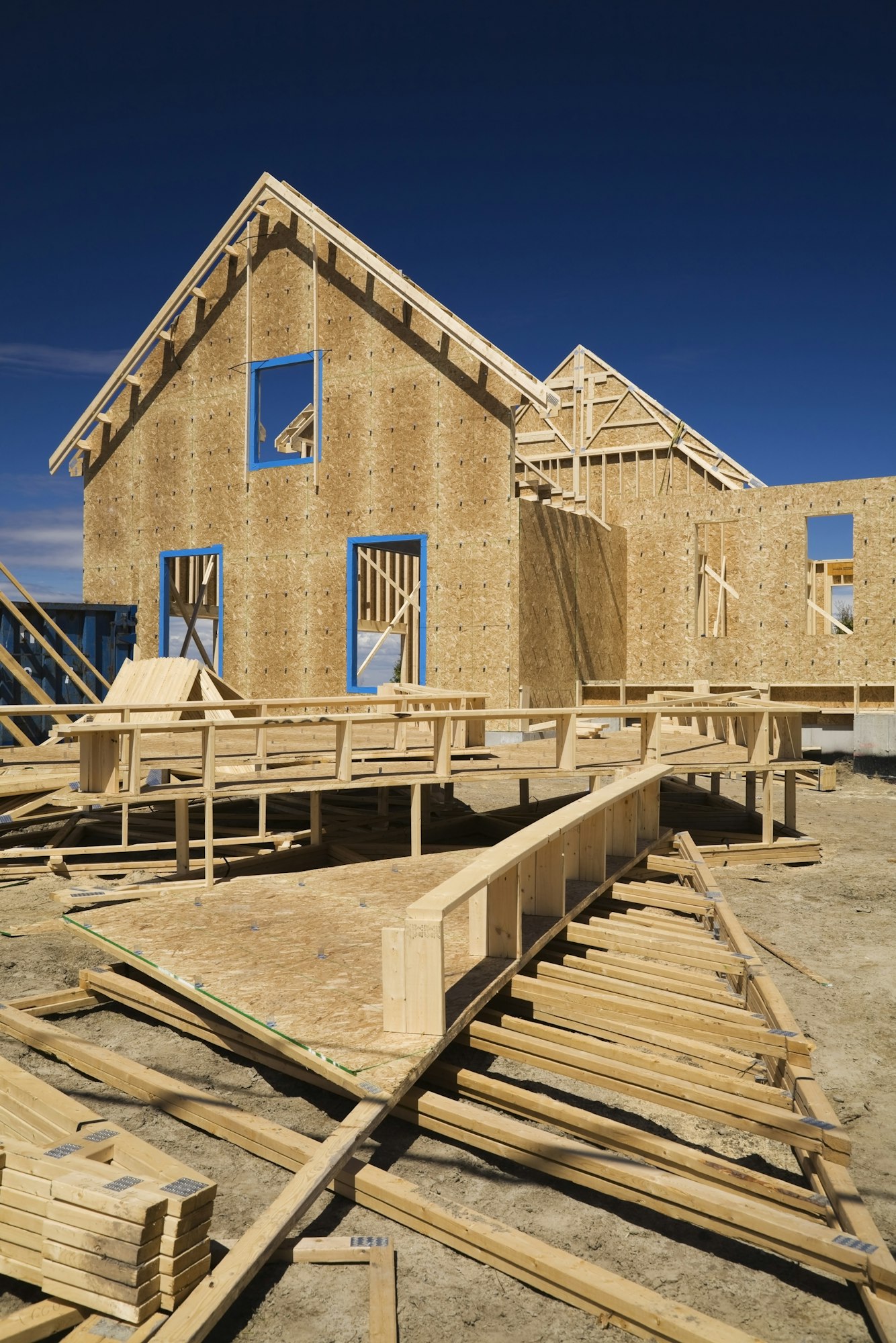 Residential cottage style home facade under construction, Quebec, Canada